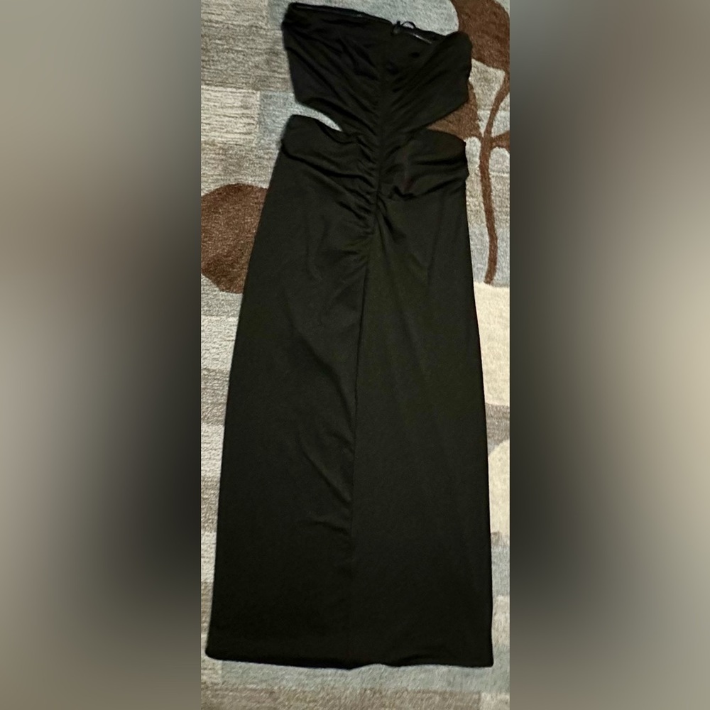Hello Molly Bandeau Top Faye Maxi Dress Thigh High Slit in Black Jersey - Picture 3 of 10